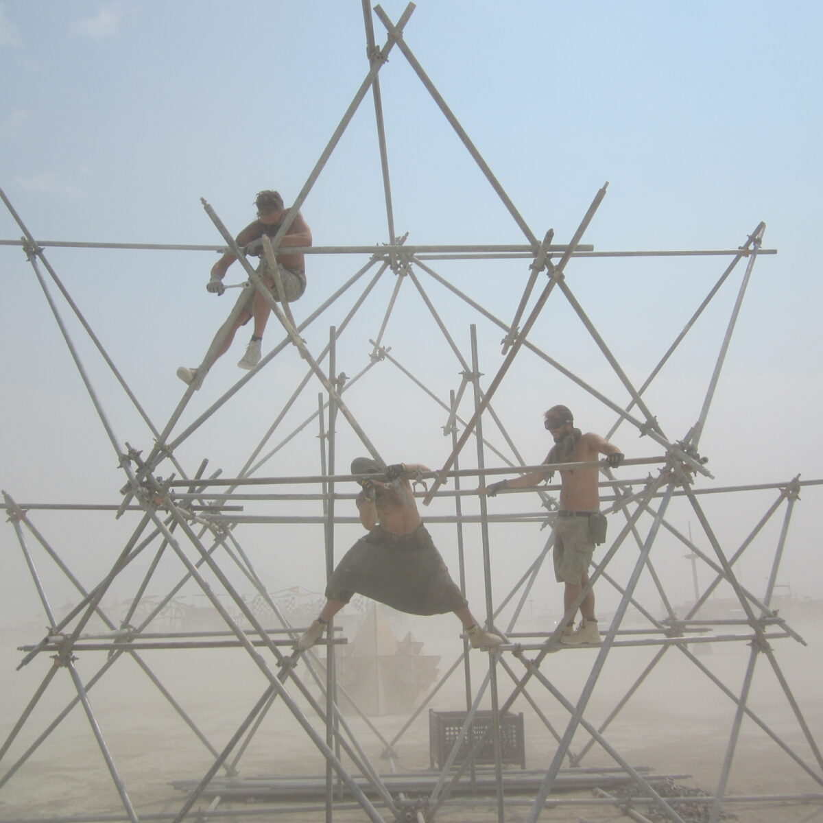 Toby Burgess, Tim Strnadt and Luka Kreze building the scaffolding.